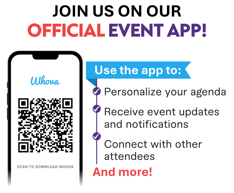 Join us On Our Official Event App! QR code and details on how to use the app
